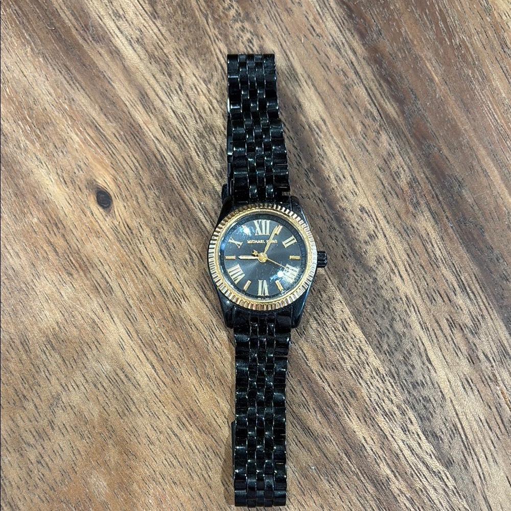 EUC Michael Kors Black and Gold Watch